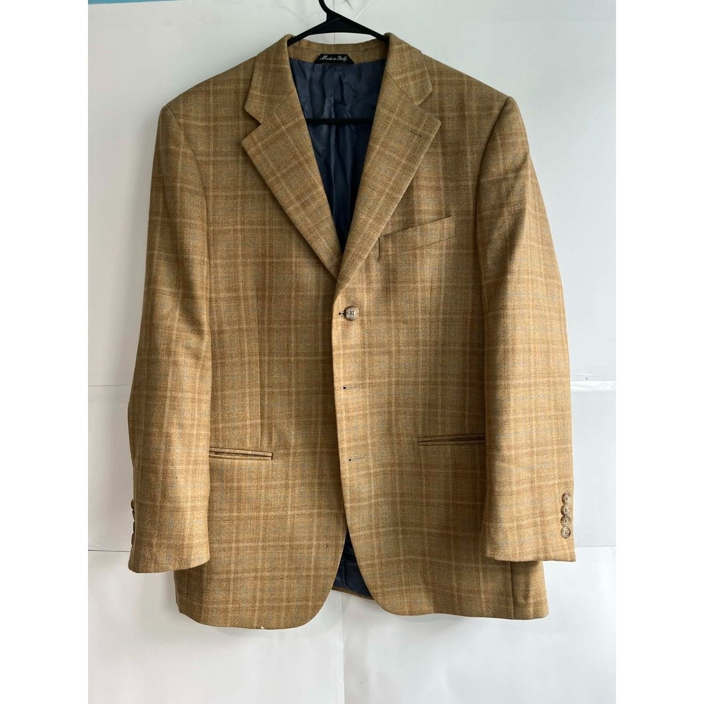 Nick Hilton Blazer Mens 40R-42R? Brown Plaid Three-Button Jacket Career Business